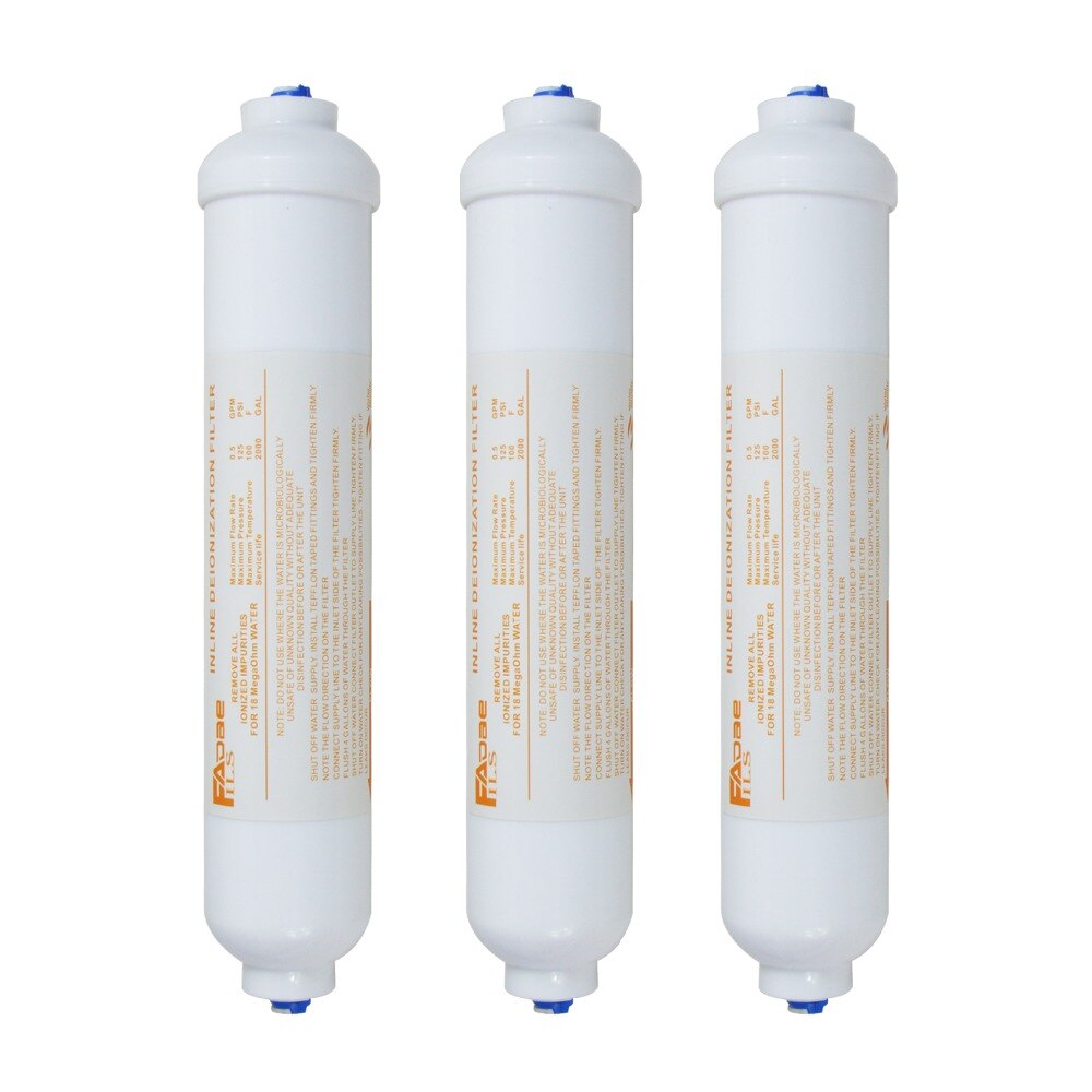 Reverse Osmosis System RO Replacement 2&quot; x 10-Inch Inline DI Water Filter Deionization mixed bed resin cartridge - 3 Pack