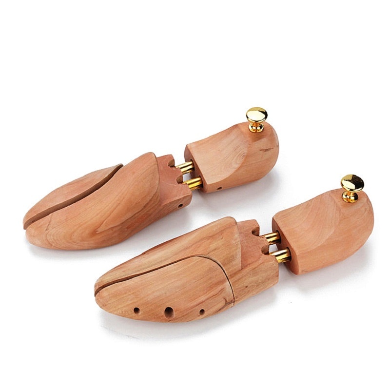 Hormas de madera para hombre, pomo de Metal de doble tubo, longitud y ancho ajustables, herramienta para el cuidado del zapato, antiarrugas, 1 par