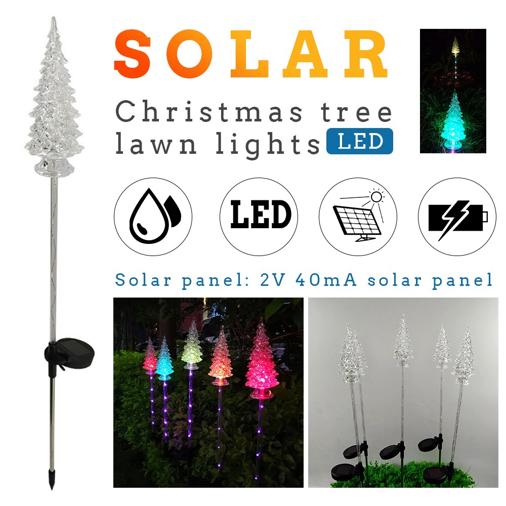 IP65 Waterproof Garden Solar Lights Crystal Christmas Tree Stake Light Color Changing Landscape Lighting LED Yard Lamp