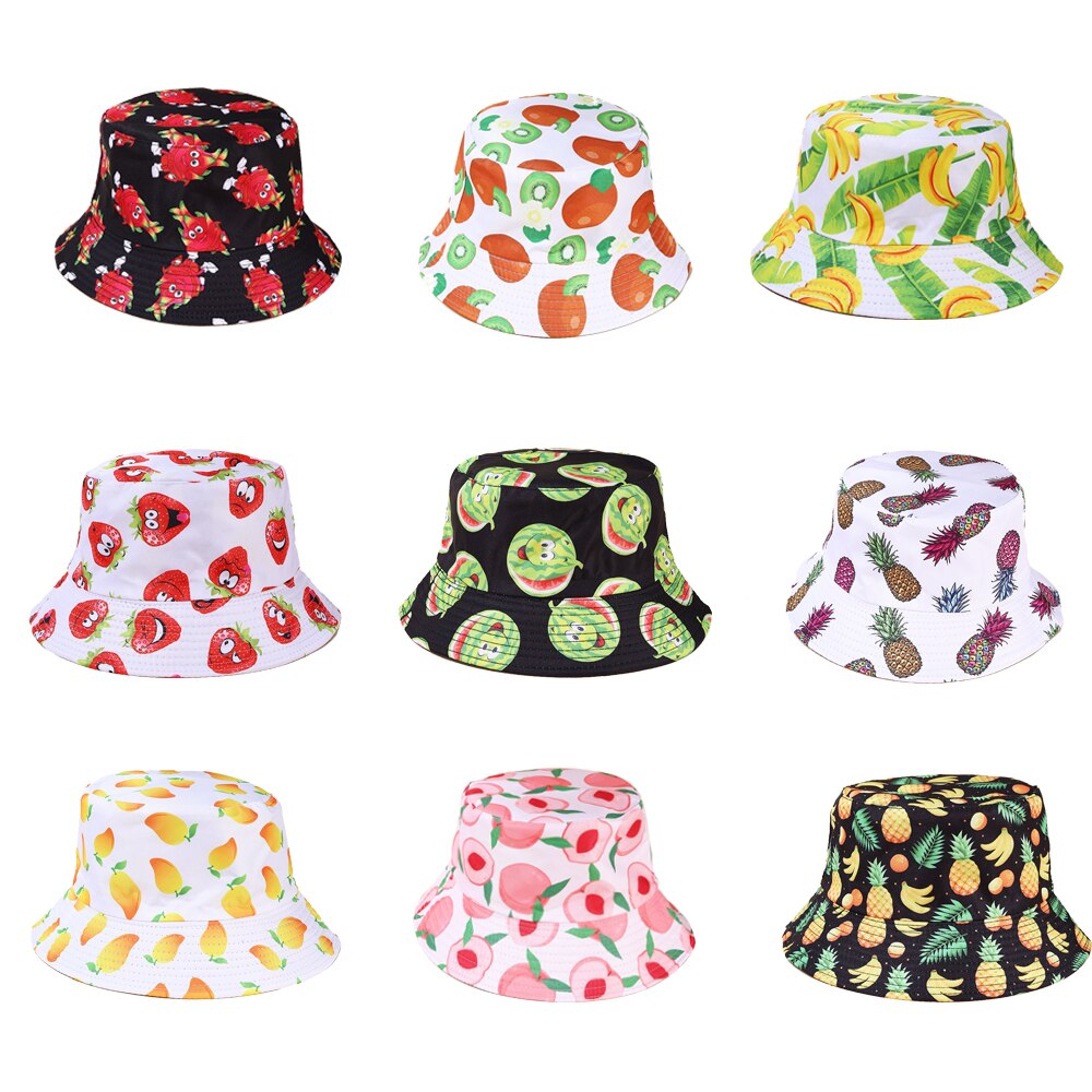 1pc- pack hattar sommargrönsaker frukttryck bucket hats för flickor hiphop solskyddshatt män kvinnor #39