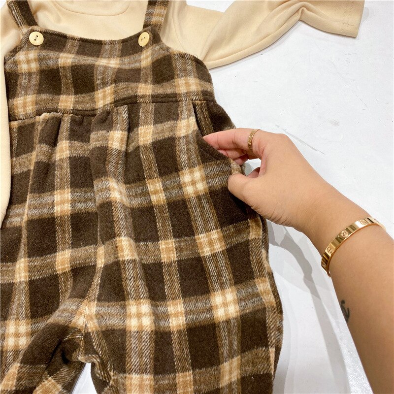 Children Boys Girls Fleece Pants Winter Autumn Baby Plaid Trousers Kids Leisure Overalls Toddler Wool Cotton Clothes