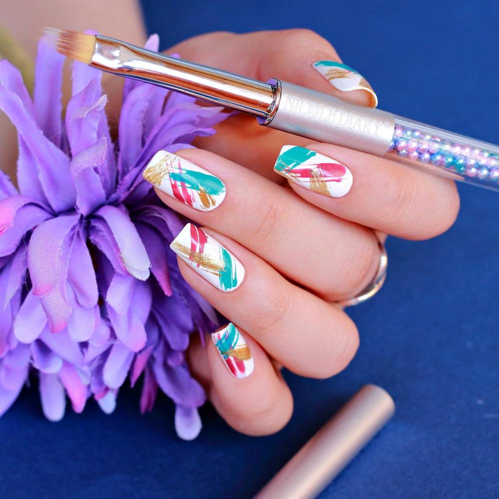 Nicole diary 1 pc gradiënt schilderpen tekenkwast witte strass handvat nagelkunstgereedschap