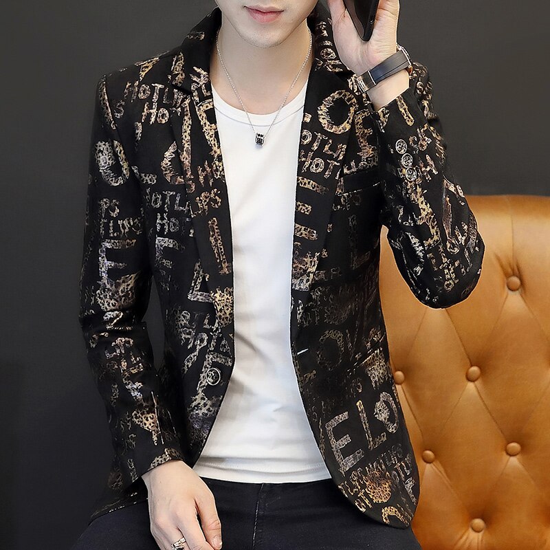 Vinterdress herre blazer stilig trykt slim fit tilpassede design blazerjakke herre casual traje lentejuelas herredresser  jj60xx