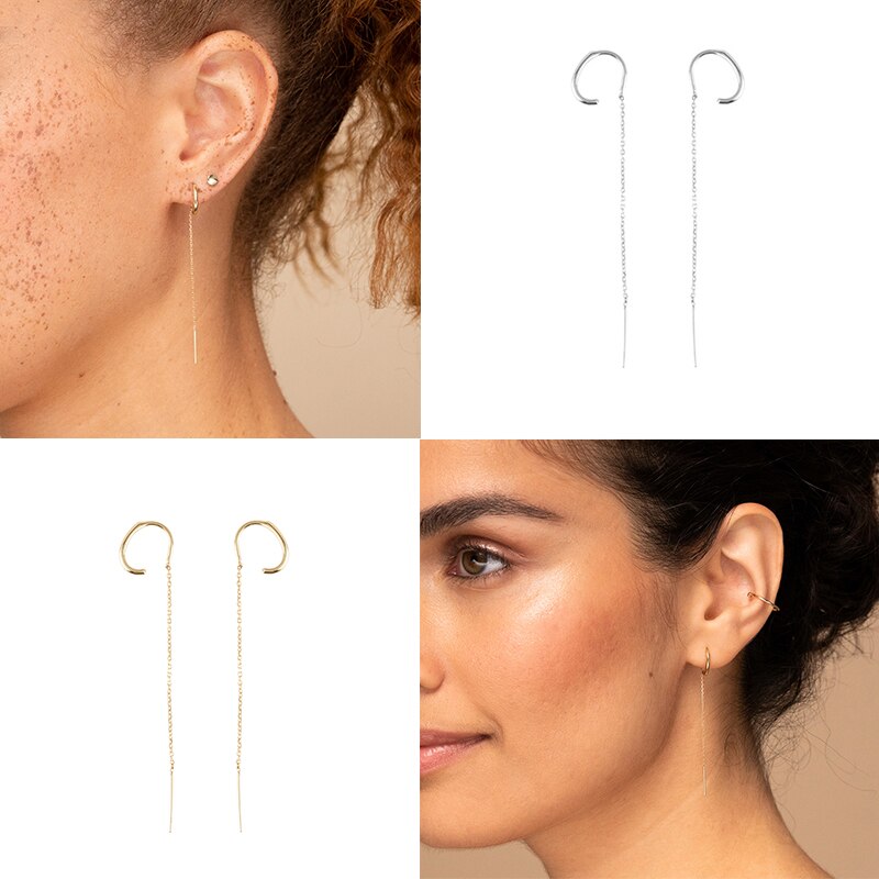 CANNER Simple 925 Sterling Silver Long Tassel Earrings For Women Pendientes Geometric Hanging Dangle Earring Chain Ear Line