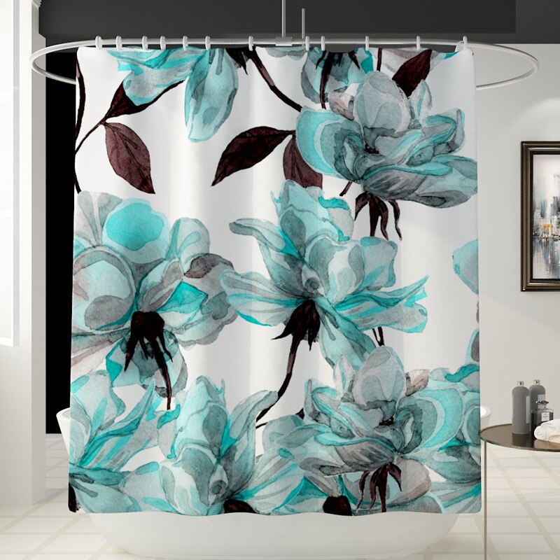 180 x 180cm natuurbloemen waterdichte polyester douchegordijnen badkamergordijnen sets toiletmat antislip badmat set: B douchegordijnen