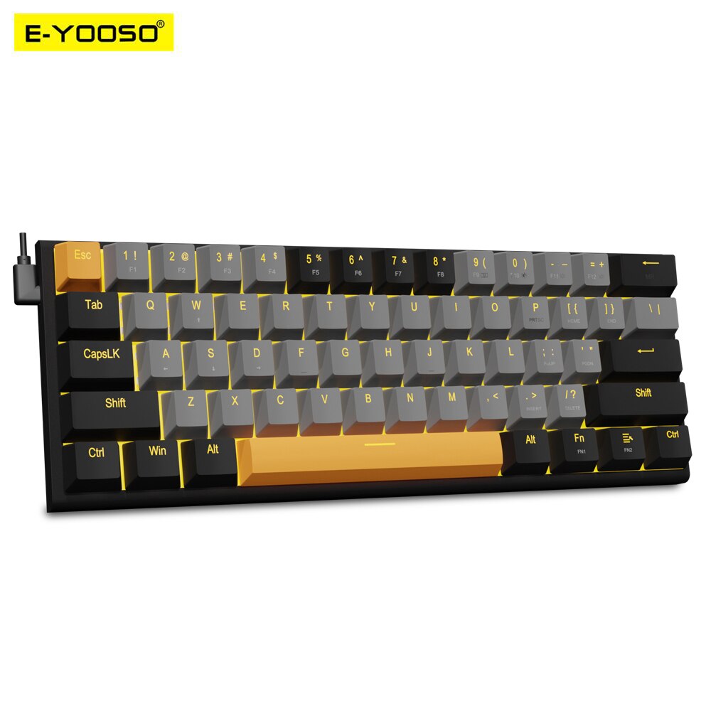 E-YOOO-Z11 Teclado mecânico com fio USB, interruptor vermelho, 61 teclas gamer, russo, brasileiro, português, computador, PC, laptop