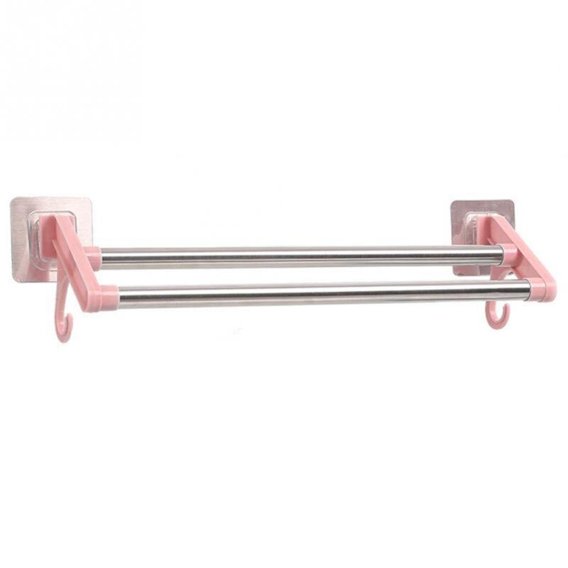 Towel Racks Double Sticks Holders Stainless Steel Wall-mounted Towel Rail Rack Bathroom Kitchen Punch-free Storage Shelf: 02