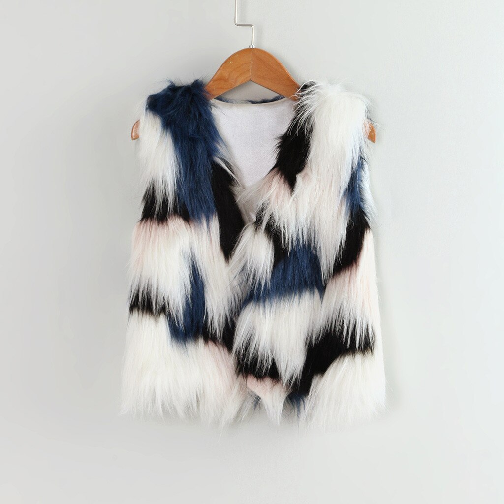 TELOTUNY Kids Baby Girl winter Faux Fur Dikke vest Jas Waterval Luipaard Warme Pluche Uitloper Harige vest kleding ZO14: DB / 8T