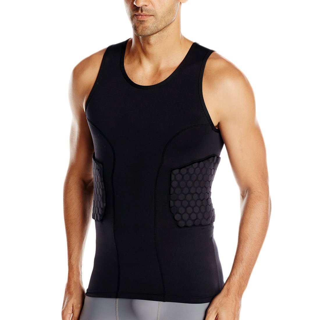 -Men's Rib Protector Padded Vest Compression Shirt Training Vest with 3-Pad for Football Soccer Basketball Hockey Protective: Default Title
