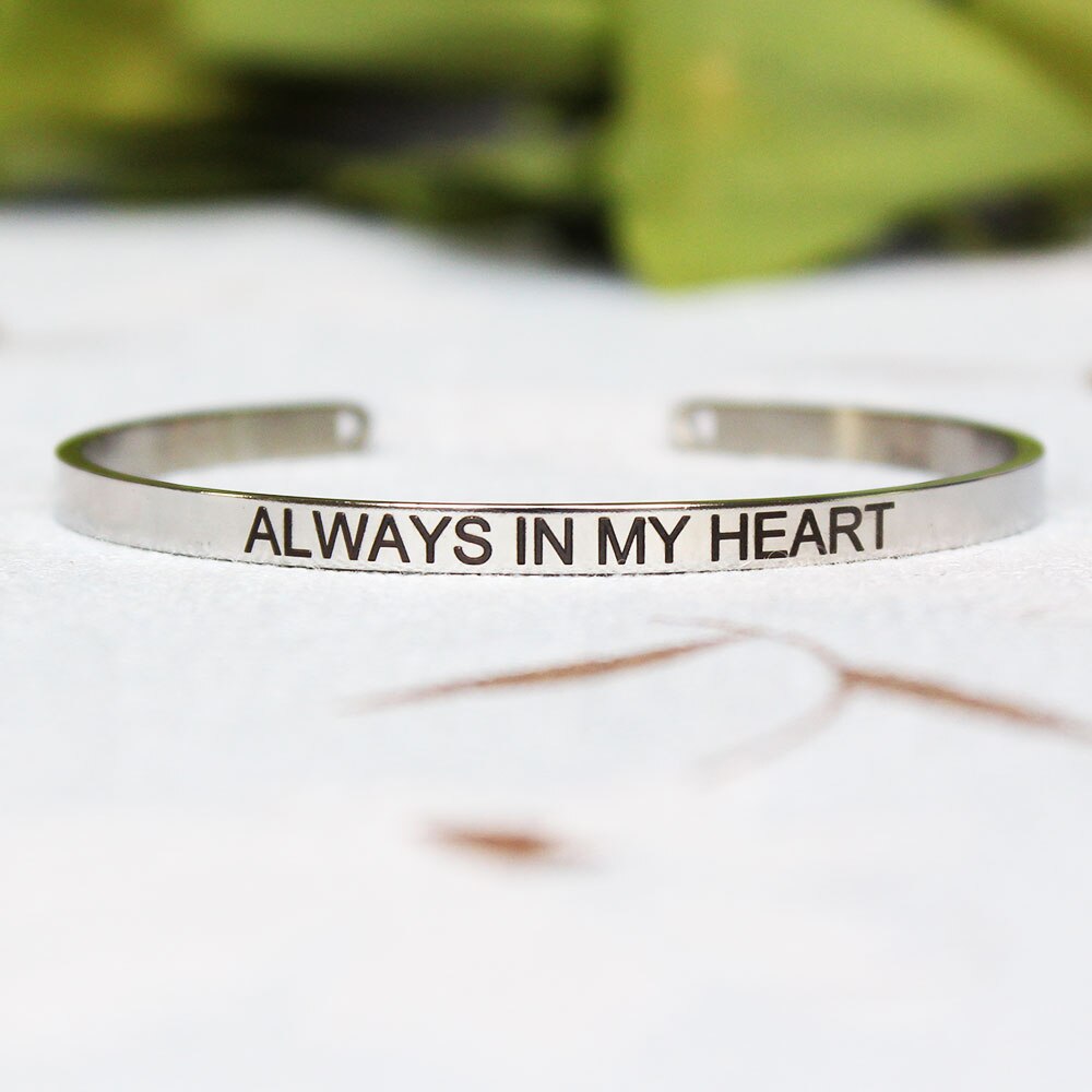 4mm Quotes Mantra Bracelets 316L Stainless Steel Open Cuff Bangle Female Inspirational Jewelry Bracelets SL-149: N