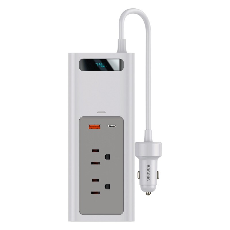 Baseus 150W Auto Omvormer Ac Dual Port Universele 12V Outlets Voor Auto Stofzuiger Heater Auto-Oplader adapter Voor Telefoons Tabletten: White