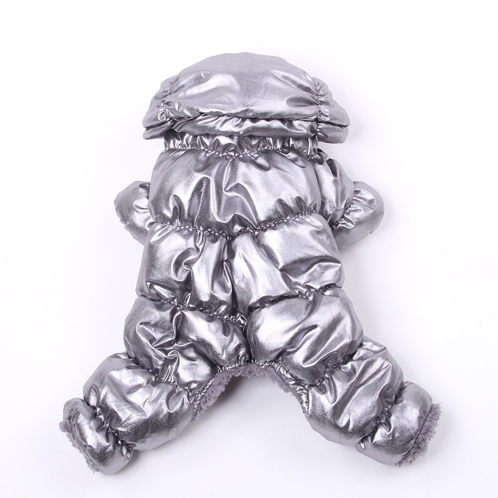 Mono de invierno para perros y gatos, Sudadera con capucha de cuero PU, ropa impermeable para mascotas, abrigo para cachorros, chaqueta, traje cálido, 6 colores: L / Plata