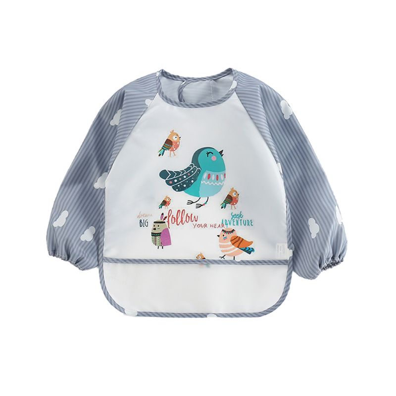 Bébé enfants enfant en bas âge à manches longues écharpe imperméable Art Smock alimentation bavoir tablier poche infantile garçons filles roter tissu banane bavoirs: Gray