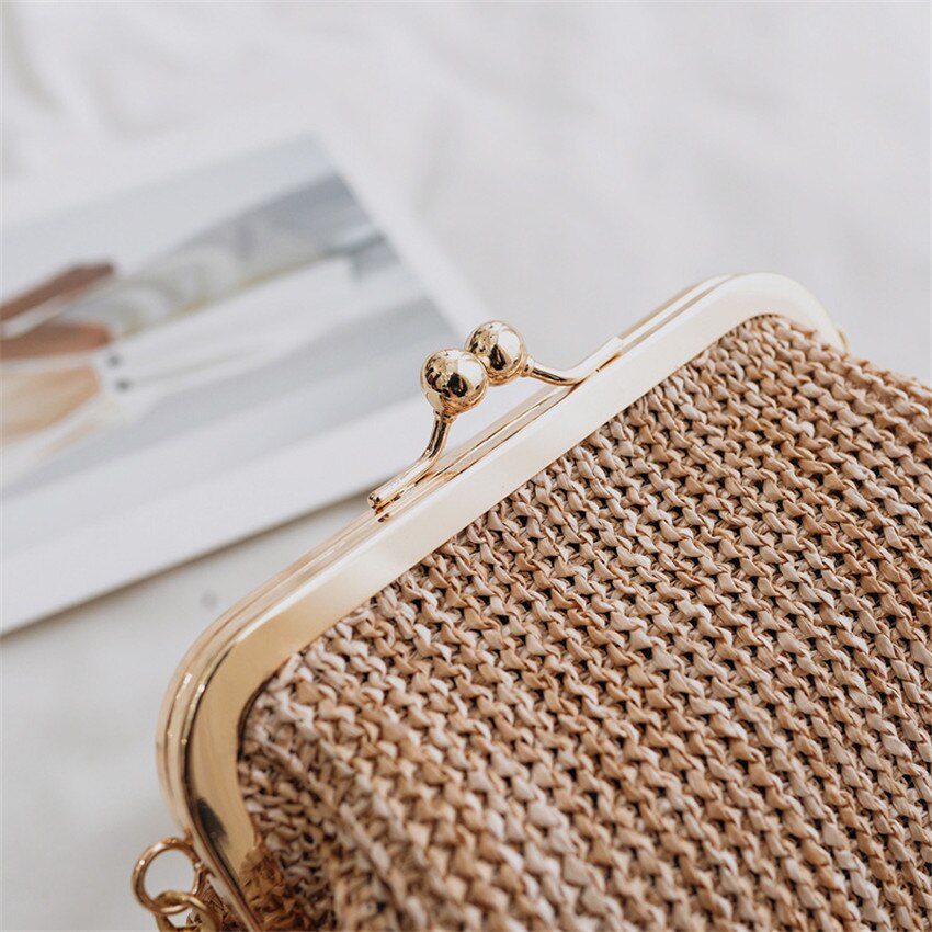 Toyousky zomerse dames handtas met rieten schelpen, dames strandtas, vrijetijdstas met kleine ketting en kussluiting, schoudertas