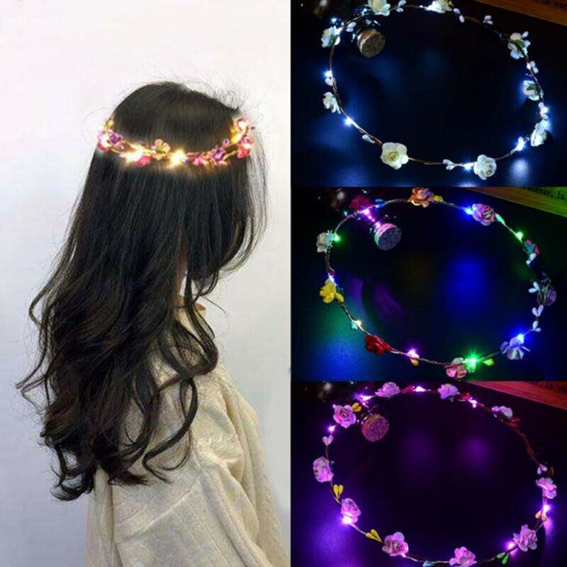 LED Light Up Flower Floral Hairband Headband Garland Crown Bride Wedding Party
