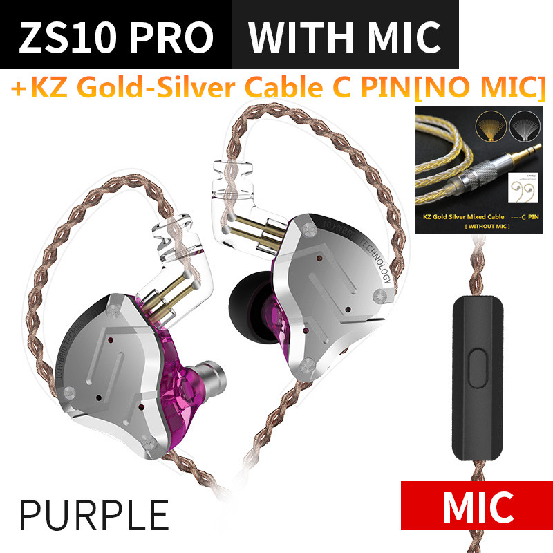KZ ZS10 Pro 4BA + 1DD Cuffie in metallo ibrido 10 driver HIFI Bass Auricolari In Ear Monitor Sport Auricolari con cancellazione del rumore KZ ZAX ZSX: Cachi