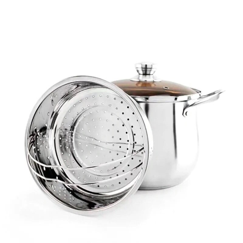 304 Stainless steel drum shaped super high pot Anti-overflow large-capacity soup pots Thickened and deepened steamer for cooking: Thicker 22 cm B