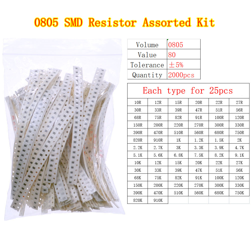 0402 0603 0805 1206 2512 SMD Chip Fixed Resistor 0ohm-10Mohm Assortment Kit pack: Ivory