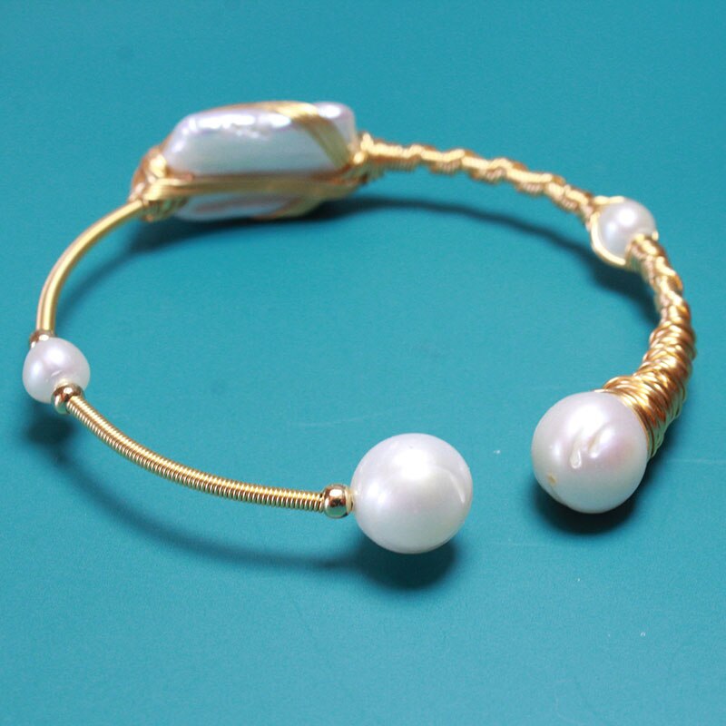 Bulk Natuurlijke Rechthoek Parel Manchet Armbanden Koper Mode-sieraden Armbanden Luxe Voor Vrouwen Verstelbare 55Cm