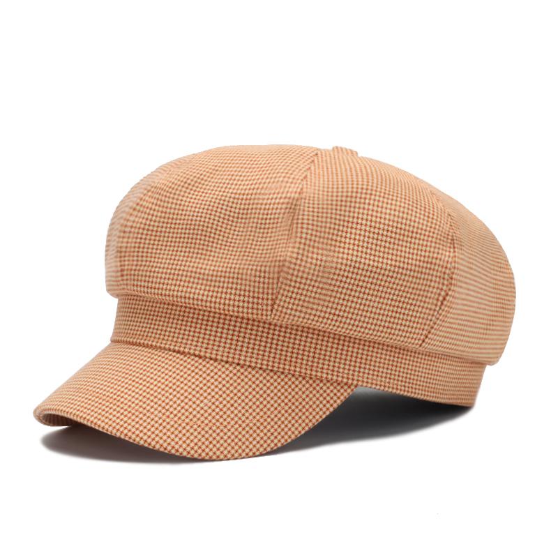 Kasket baret ottekantet hat til kvinder plaid avisdreng kasket vintage kasket kvinder bomuld dame hatte forår efterår gorras: Orange