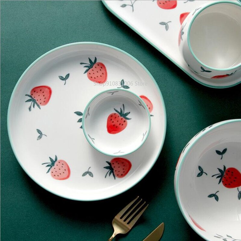 Leuke Aardbei Keuken Keramische Plaat Servies Set Voedsel Gerechten Rijst Steak Salade Noedels Kom Soep Cook Tool 1Pc