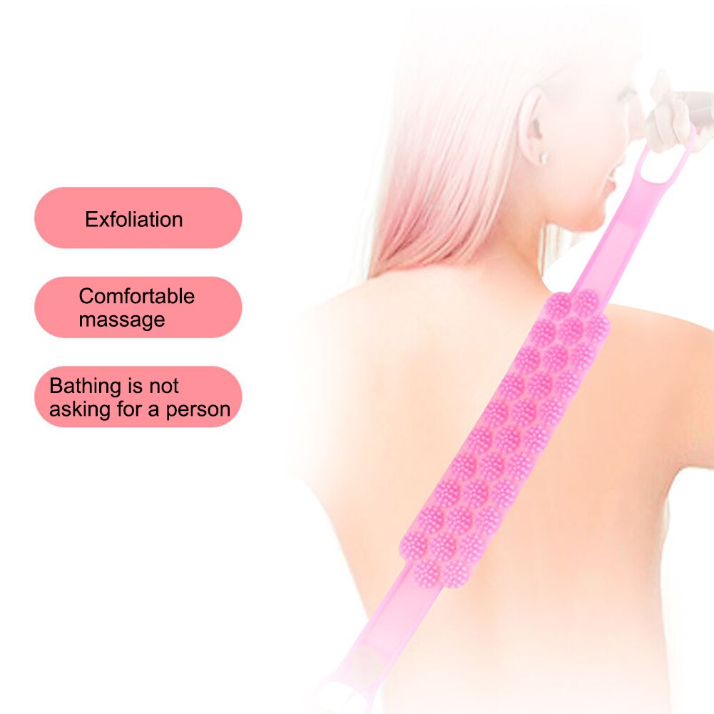 Silicone Dual Sided Back Scrubber Massaging Shower Strap Body Back Washer Bath Cleaning Tools Color Send Random