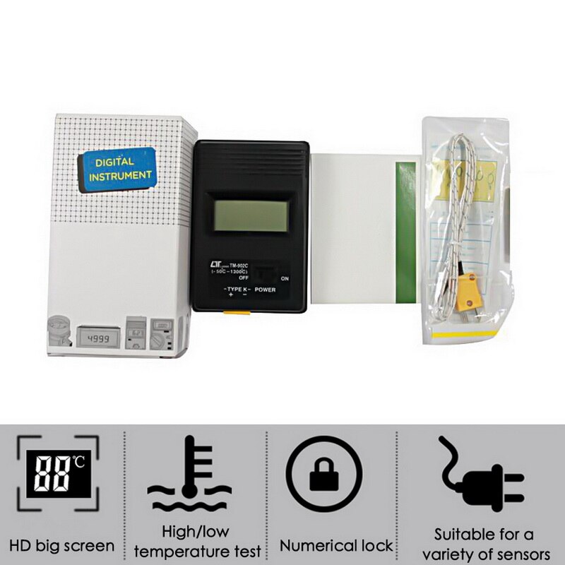 Termómetro Digital 902C Tm902c + Sonda de termopar + sonda de aguja para termopar 0-1300 grados