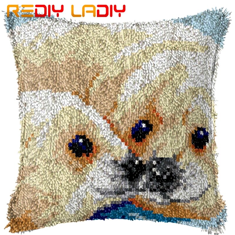 Latch Hook Cushion Geometric Pattern Pillow Case Pre-Printed Color Canvas Acrylic Yarn Latched Pillow Crochet Cushion Cover Arts: BZ559