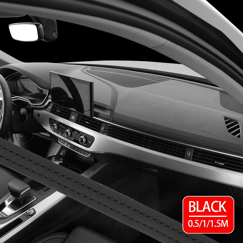 Autodashboard sierstrips, zelfklevend, interieurafwerking, lederen strip, universele sierlijst, deurstrip , 2 meter: Zwart