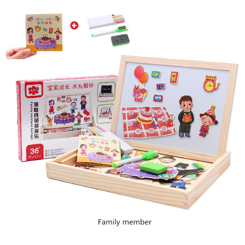 15 Style Wooden Magnetic Puzzle Double-Sided Drawing Board Farm/Animals/Vehicle/Circus Puzzle Toys for Children With Box: L