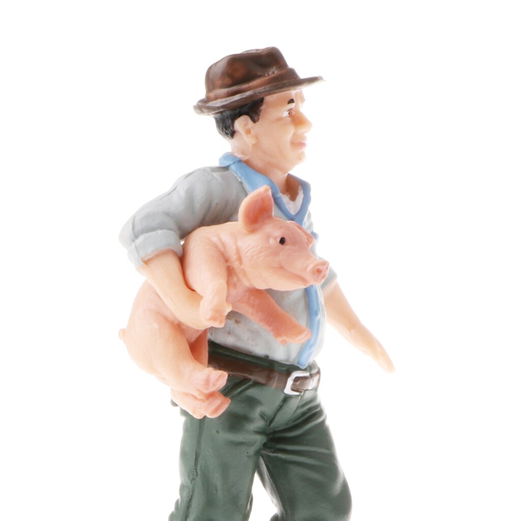 Realistic People Figure Holding Pig Farmer for Home Decor, Table