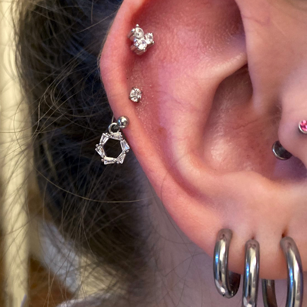 2 STUKS Rvs Star Crystal CZ Oorstekers Oorbellen Vrouwen Zilver Kleur Tragus Kraakbeen Helix Piercing Sieraden