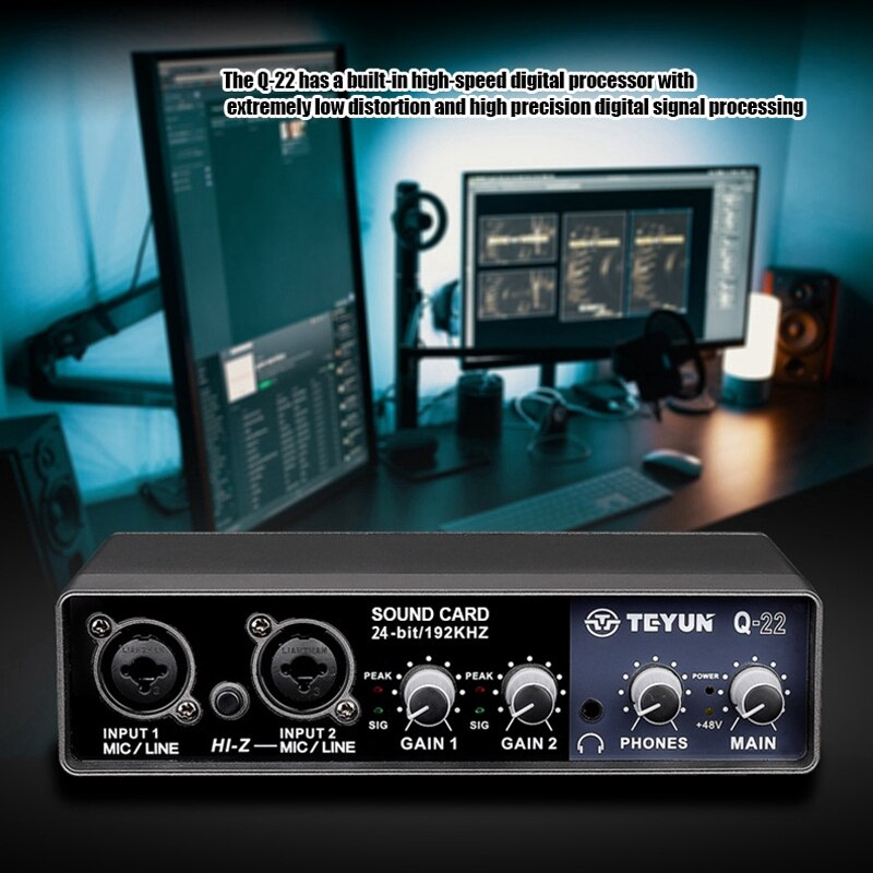 Audio Interface Recording Studio for PC Sound Card with Monitoring Electric Guitar Live Recording Studio Singing