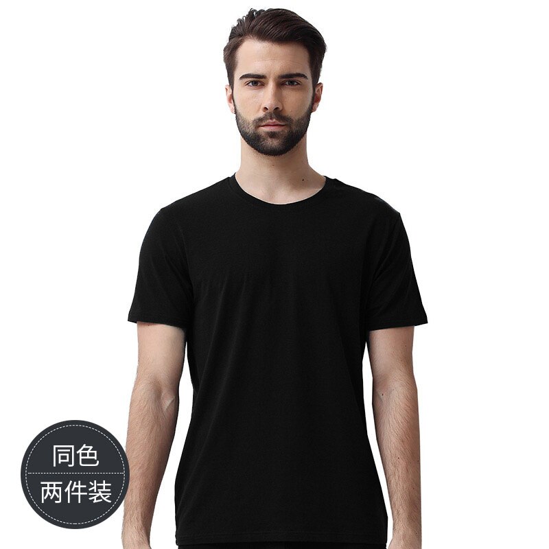 SCHIESSER 2-piece Men's Supima Cotton breathable round neck short-sleeved T-shirt E5/17095M: (0099)Black / M