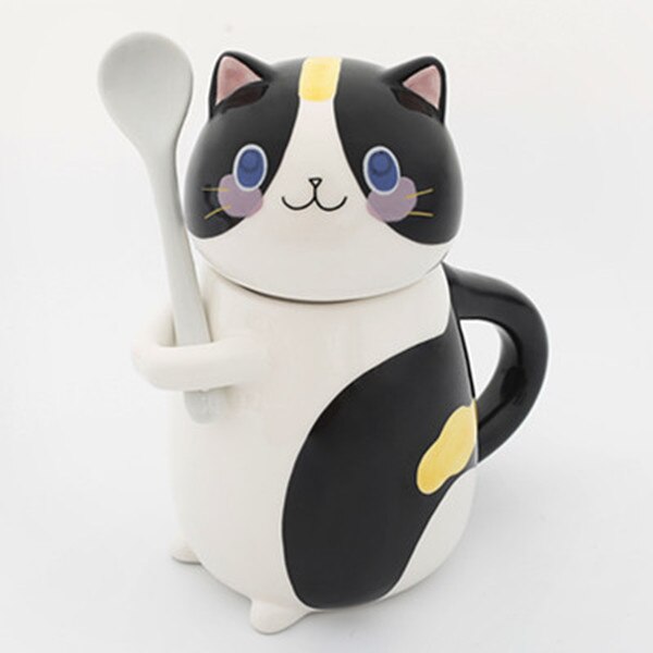 ¡Novedad! Gato de cerámica con forma de taza para café bonito y cuchara taza para la leche creativa pintada a mano, novedosos: Style 3