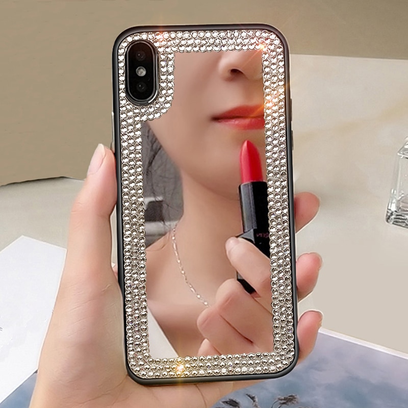 Sunjolly Spiegel Rhinestone Geval Diamond Bling Cover coque voor Samsung S10 Plus Lite S9 S8 Plus S7 Rand Note 10 plus 9 8 Gevallen