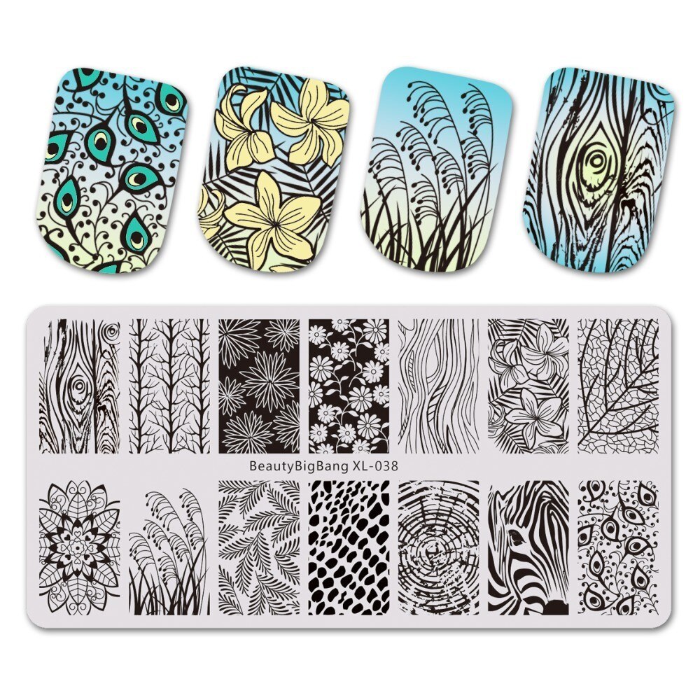 BeautyBigBang-láminas rectangulares para manicura Tema de otoño, estampador de uñas, 6x12cm: XL-038
