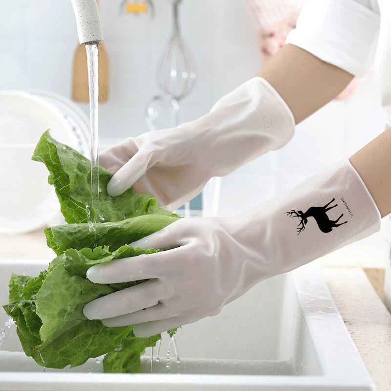 1 Pair High Transparent Waterproof Cleaning Gloves Long Sleeve Rubber Kitchen Dish Washing Gloves Wear-Resistant Household Glove