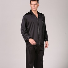 Nattøy menn svart nattøy langermet pyjamas sovedrakt for menn husklær silke pyjamas for menn nattøy herre pyjamasett: Svart / 3xl 82-95 kg