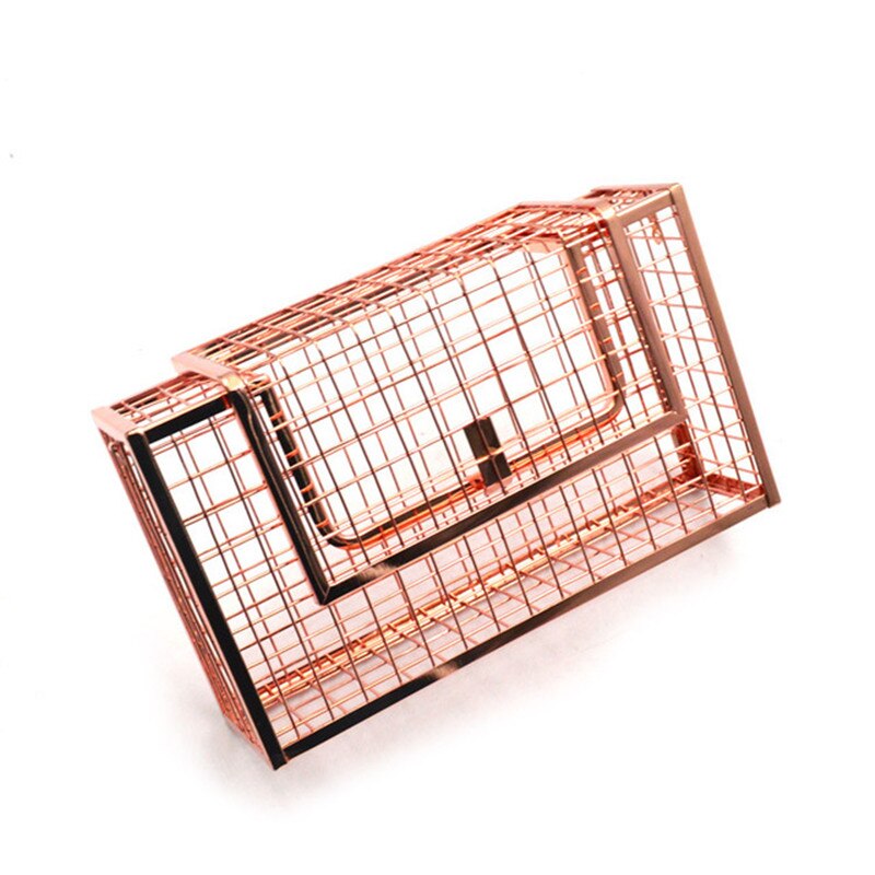 Metal Hollow Women Shoulder Handbags Crossbody Bags Party Evening Totes Bag Box Clutches Metallic Cage Chain Purse: rose gold