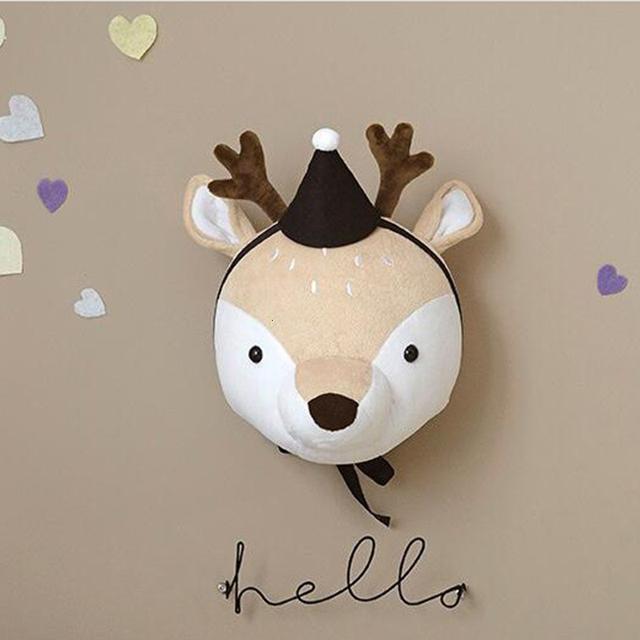 Dier Hoofd Dinosaurus Muur Decor Elephant Herten Opknoping Mount Knuffel Pluche Speelgoed Prinses Pop Meisje Kid Kinderkamer: Deer with hat