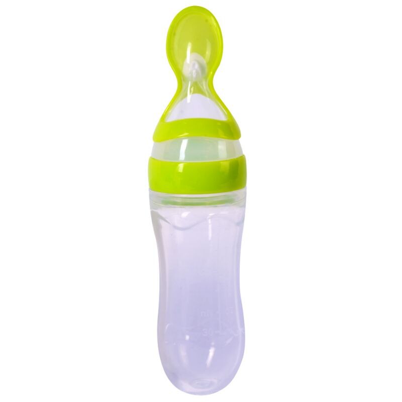 Lovely Safety Infant Newborn Baby Silicone Feeding With Spoon Feeder Food Rice Cereal Bottle For Best: Green