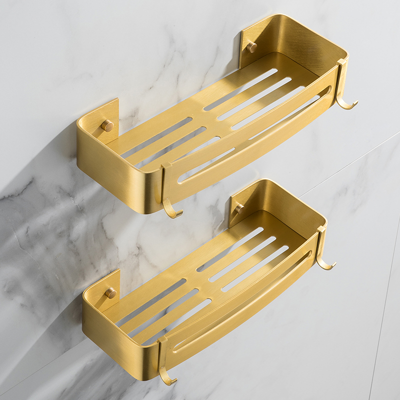 Goud Hoek Plank Badkamer Opslag Planken Aluminium Driehoek Handdoek Opslag Muur-Gratis Ponsen Douche Rack Badkamer Accessoires: Rectangle x 2