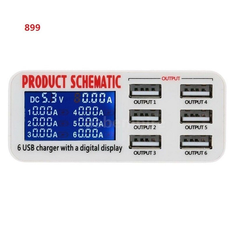 USB Charge 3.0 6-Port 6A USB Charger Adapter Hub Multi Port USB Hub With Charger Dock Station with LCD Display Auto Detect Tech