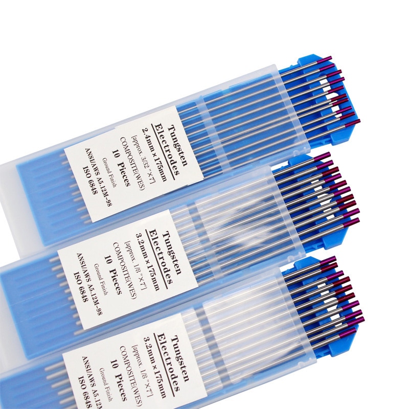 10PCS Composite Welding TIG Tungsten Electrode WES Purple Tip 1.0-4.0mm*175mm For Welding Of Carbon Steel Stainless Steel
