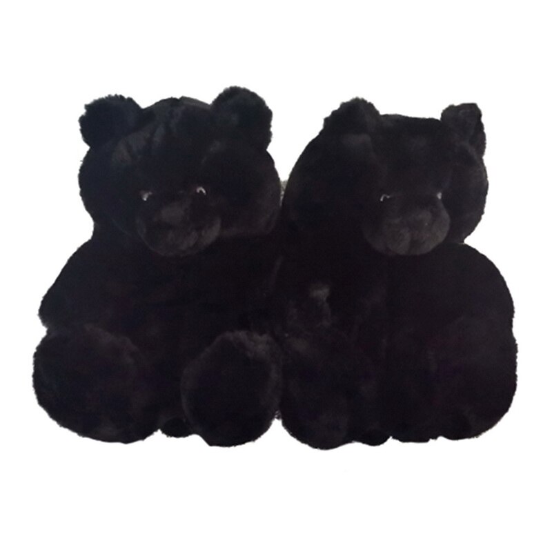 Kvinder sød bjørn plys tøfler tegneserie sød bjørn hus tøfler vinter varm furry faux fur slides kvinde furry flip flop sko: 1