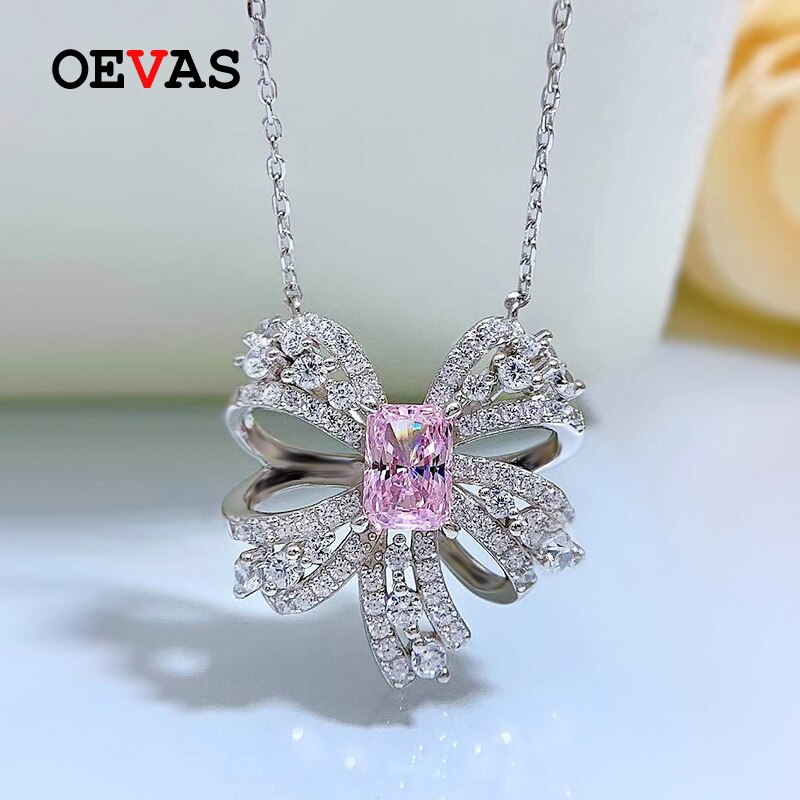 Oevas 100% 925 sterling silber 5*7mm rosafarbene diamantanhänger mit hohem kohlenstoffgehalt für damen, funkelnder hochzeitsschmuck