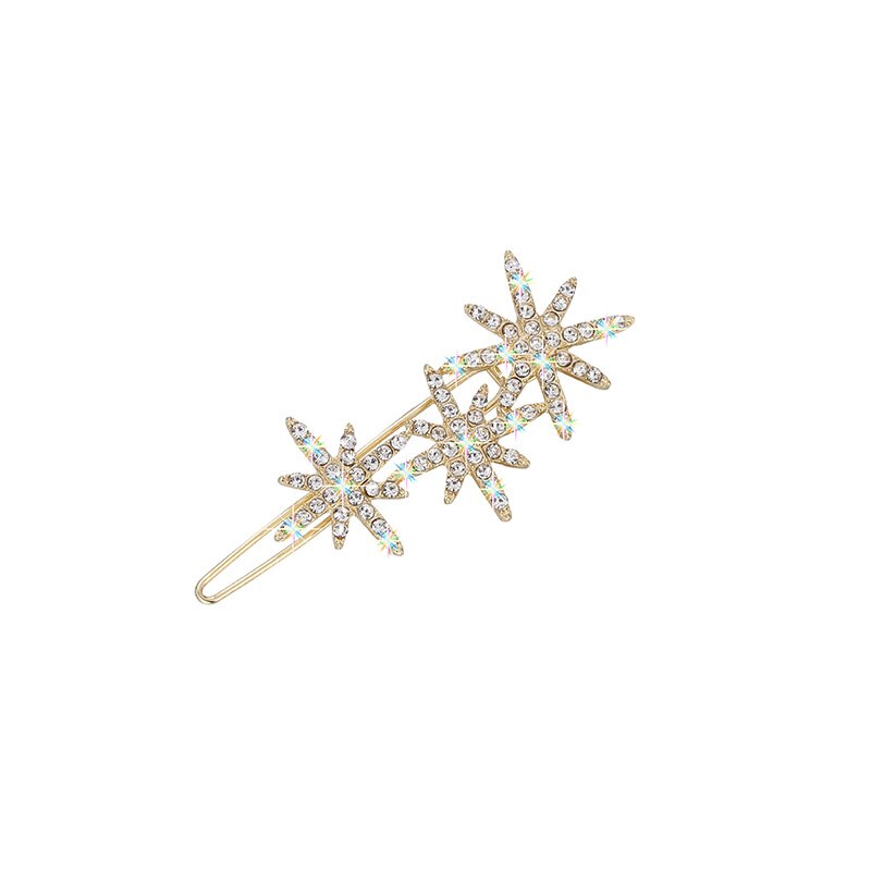 Cristal floco de neve estrela hairpins para mulheres coreano grampos de cabelo strass jóias headwear hairpins meninas acessórios: Gold