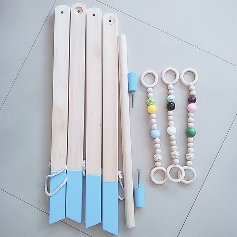 OOTDTY 1Set Nordic Cartoon Baby Wooden Gym Fitness Frame Rack Hanging Pendant Beaded Toys Kit Toddler Infant Room Decorations