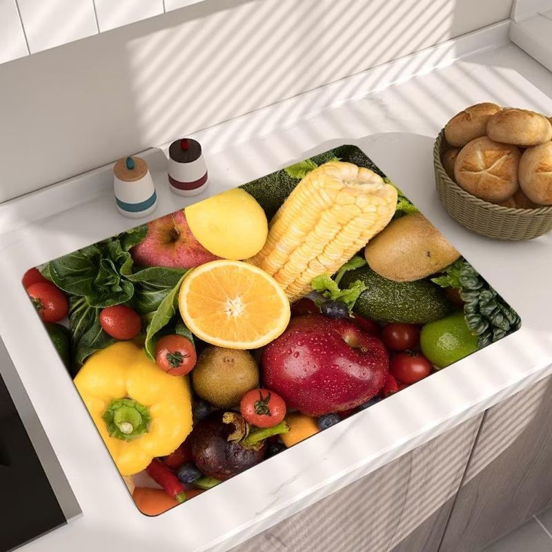 3d Kieselalgen Schlamm Küche Arbeitsplatte Ablauf Pad Saugfähigen Pad Geschirr Ablassen matt Nicht-Unterhose Küche Tischset Geschirr Trocknen matt: 90x40 cm / Beige